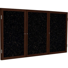 Ghent Mfg Co PN34896TR-TN Ghent Enclosed Bulletin Board, 3 Door, 96"W x 48"H, Tan Speckled Recycled Rubber/Walnut Frame image.
