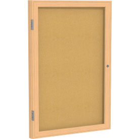 Ghent Mfg Co PW13624K Ghent Enclosed Bulletin Board, 1 Door, 24"W x 36"H, Natural Cork/Oak Frame image.