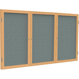 Ghent Mfg Co PW33672F-91 Ghent Enclosed Bulletin Board, 3 Door, 72"W x 36"H, Gray Fabric/Oak Frame image.