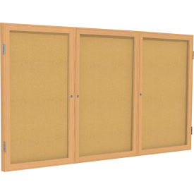 Ghent Mfg Co PW33672K Ghent Enclosed Bulletin Board, 3 Door, 72"W x 36"H, Natural Cork/Oak Frame image.