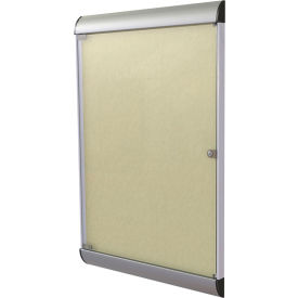 Ghent Mfg Co SILH20410 Ghent Silhouette Enclosed Bulletin Board, 1 Door, 28"W x 42"H, Caramel Vinyl/Silver Frame image.