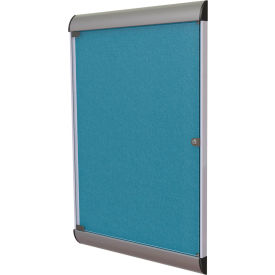 Ghent Mfg Co SILH20415 Ghent Silhouette Enclosed Bulletin Board, 1 Door, 28"W x 42"H, Ocean Vinyl/Silver Frame image.