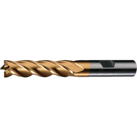 Greenfield Industries Inc. C33200 Cleveland HG-4C-TN HSS 4-Flute TiN Square Single End Mill, 25/64" x 3/8" x 1" x 2-11/16" image.