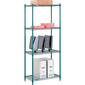 Global Industrial B2255711 Nexel® 4 Shelf, Poly-Green® Wire Shelving Unit, Starter, 30"W x 14"D x 74"H image.