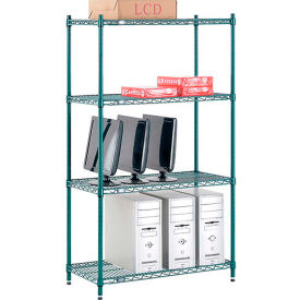 Global Industrial B2255792 Nexel® 4 Shelf, Poly-Green® Wire Shelving Unit, Starter, 36"W x 14"D x 63"H image.