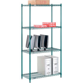 Global Industrial B2255710 Nexel® 4 Shelf, Poly-Green® Wire Shelving Unit, Starter, 36"W x 14"D x 74"H image.