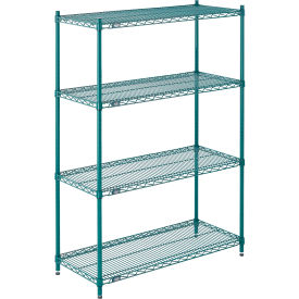 Global Industrial B2255690 Nexel® 4 Shelf, Poly-Green® Wire Shelving Unit, Starter, 42"W x 14"D x 54"H image.