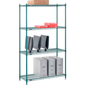 Global Industrial B2255708 Nexel® 4 Shelf, Poly-Green® Wire Shelving Unit, Starter, 42"W x 14"D x 74"H image.