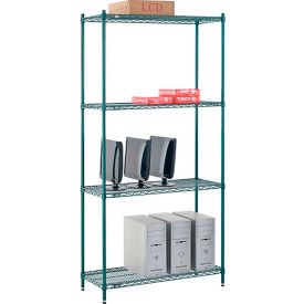 Global Industrial B2255680 Nexel® 4 Shelf, Poly-Green® Wire Shelving Unit, Starter, 42"W x 14"D x 86"H image.