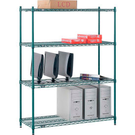 Global Industrial B2255816 Nexel® 4 Shelf, Poly-Green® Wire Shelving Unit, Starter, 48"W x 14"D x 54"H image.