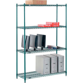 Global Industrial B2255682 Nexel® 4 Shelf, Poly-Green® Wire Shelving Unit, Starter, 48"W x 14"D x 74"H image.