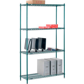 Global Industrial B2255808 Nexel® 4 Shelf, Poly-Green® Wire Shelving Unit, Starter, 48"W x 14"D x 86"H image.