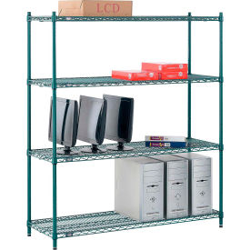 Global Industrial B2255815 Nexel® 4 Shelf, Poly-Green® Wire Shelving Unit, Starter, 54"W x 14"D x 54"H image.