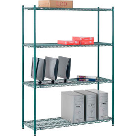 Global Industrial B2255684 Nexel® 4 Shelf, Poly-Green® Wire Shelving Unit, Starter, 54"W x 14"D x 74"H image.