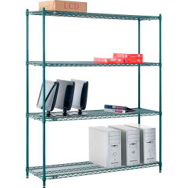 Global Industrial B2255683 Nexel® 4 Shelf, Poly-Green® Wire Shelving Unit, Starter, 60"W x 14"D x 74"H image.