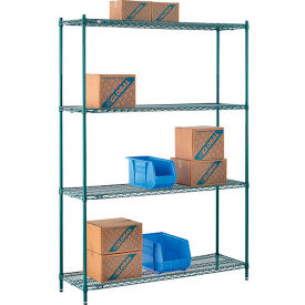 Global Industrial B2255806 Nexel® 4 Shelf, Poly-Green® Wire Shelving Unit, Starter, 60"W x 14"D x 86"H image.