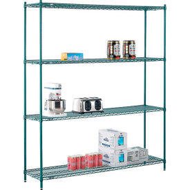 Global Industrial B2255809 Nexel® 4 Shelf, Poly-Green® Wire Shelving Unit, Starter, 72"W x 14"D x 86"H image.