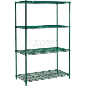 Global Industrial B1137265 Nexel® 4 Shelf, Poly-Green® Wire Shelving Unit, Starter, 30"W x 18"D x 63"H image.