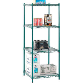 Global Industrial B2255760 Nexel® 4 Shelf, Poly-Green® Wire Shelving Unit, Starter, 24"W x 21"D x 63"H image.