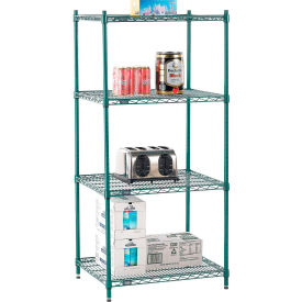 Global Industrial B2255727 Nexel® 4 Shelf, Poly-Green® Wire Shelving Unit, Starter, 30"W x 21"D x 54"H image.