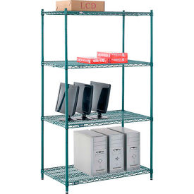 Global Industrial B2255744 Nexel® 4 Shelf, Poly-Green® Wire Shelving Unit, Starter, 42"W x 21"D x 74"H image.
