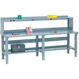 Global Industrial 706436A Global Industrial™ Extra Long Workbench w/ Steel Square Edge Top & Power Riser, 96"Wx30"D, Gray image.