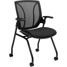 Global Industries Inc 1899BK-UR22+M-MB+ Global™ Mesh Back Nesting Chair - Fabric -  Black - Roma Series image.