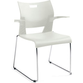 Global Molded Stacking Chair with Arms and Sled Base - Plastic - Ivory Clouds - Duet Series