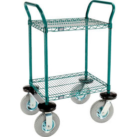 Nexel® 2 Shelf Utility Cart Poly-Green 30"Wx14"Dx 42"H Pneumatic Casters2 Swivel 2 Rigid