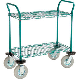 Nexel® 2 Shelf Utility Cart Poly-Green 36"Wx14"Dx 42"H Pneumatic Casters2 Swivel 2 Rigid