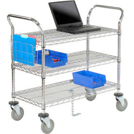 Global Industrial B2351537 Nexel® Chrome ESD Utility Cart w/3 Shelves & Polyurethane Casters, 24"L x 18"W x 39"H image.