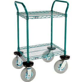Global Industrial B3050468 Nexel® Utility Cart, 2 Shelf, Poly-Green®, 24"L x 18"W x 42"H, Pneumatic Rigid Casters image.