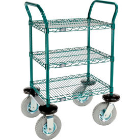 Global Industrial B3050476 Nexel® Utility Cart, 3 Shelf, Poly-Green®, 24"L x 18"W x 42"H, Pneumatic Rigid Casters image.