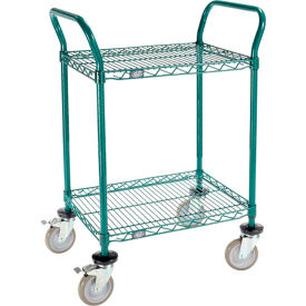 Global Industrial B3050290 Nexel® Utility Cart, 2 Shelf, Poly-Green®, 24"L x 18"W x 39"H, Polyurethane Brake Casters image.