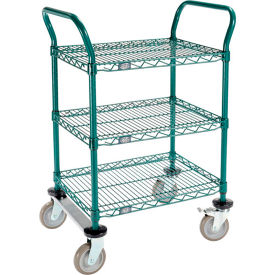 Global Industrial B3050492 Nexel® Utility Cart, 3 Shelf, Poly-Green®, 24"L x 18"W x 39"H, Polyurethane Rigid Casters image.