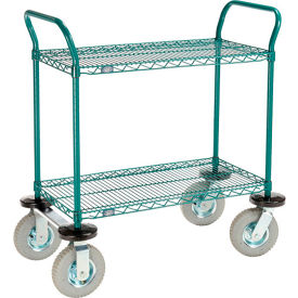 Global Industrial B3050382 Nexel® Utility Cart, 2 Shelf, Poly-Green®, 36"L x 18"W x 42"H, Pneumatic Rigid Casters image.