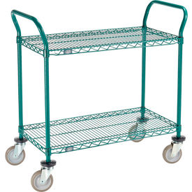 Global Industrial B3050296 Nexel® Utility Cart, 2 Shelf, Poly-Green®, 36"L x 18"W x 39"H, Polyurethane Swivel Casters image.