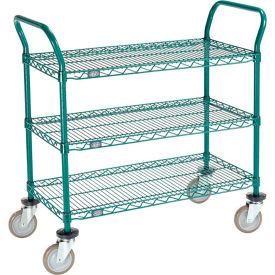 Global Industrial B3050336 Nexel® Utility Cart, 3 Shelf, Poly-Green®, 36"L x 18"W x 39"H, Polyurethane Swivel Casters image.