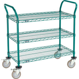 Global Industrial B3050330 Nexel® Utility Cart, 3 Shelf, Poly-Green®, 36"L x 18"W x 39"H, Polyurethane Brake Casters image.