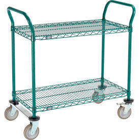Global Industrial B3050398 Nexel® Utility Cart, 2 Shelf, Poly-Green®, 36"L x 18"W x 39"H, Polyurethane Rigid Casters image.