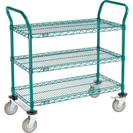 Global Industrial B3050406 Nexel® Utility Cart, 3 Shelf, Poly-Green®, 36"L x 18"W x 39"H, Polyurethane Rigid Casters image.