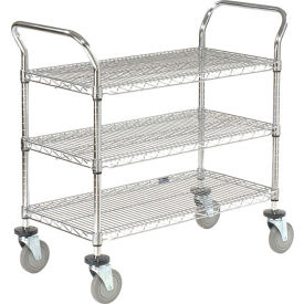 Global Industrial B2256553 Nexel® Chrome Utility Cart w/3 Shelves & Poly Casters, 1200 lb. Capacity, 42"L x 18"W x 39"H image.