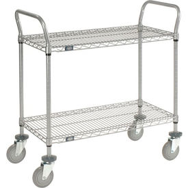 Global Industrial B2256728 Nexel® Utility Cart w/2 Shelves & Poly Casters, 1200 lb. Capacity, 42"L x 21"W x 39"H, Silver image.