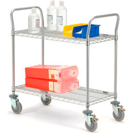 Global Industrial B2256979 Nexel® Utility Cart w/2 Shelves & Poly Brake Casters, 1200 lb. Cap, 48"L x 21"W x 39"H, Silver image.