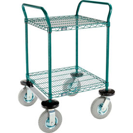 Global Industrial B3050378 Nexel® Utility Cart, 2 Shelf, Poly-Green®, 24"L x 24"W x 42"H, Pneumatic Rigid Casters image.