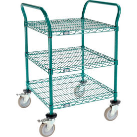 Global Industrial B3050386 Nexel® Utility Cart, 3 Shelf, Poly-Green®, 24"L x 24"W x 39"H, Polyurethane Brake Casters image.