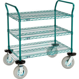 Global Industrial B3050515 Nexel® Utility Cart, 3 Shelf, Poly-Green®, 36"L x 24"W x 42"H, Pneumatic Rigid Casters image.