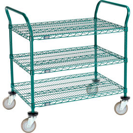 Global Industrial B3050318 Nexel® Utility Cart, 3 Shelf, Poly-Green®, 36"L x 24"W x 39"H, Polyurethane Swivel Casters image.