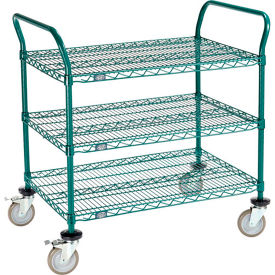 Global Industrial B3050418 Nexel® Utility Cart, 3 Shelf, Poly-Green®, 36"L x 24"W x 39"H, Polyurethane Brake Casters image.