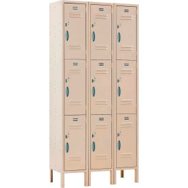 Global Industrial 292817 Global Industrial™ Capital® 3-Tier 9 Door Locker, 36"W x 15"D x 78"H, Tan, Assembled image.